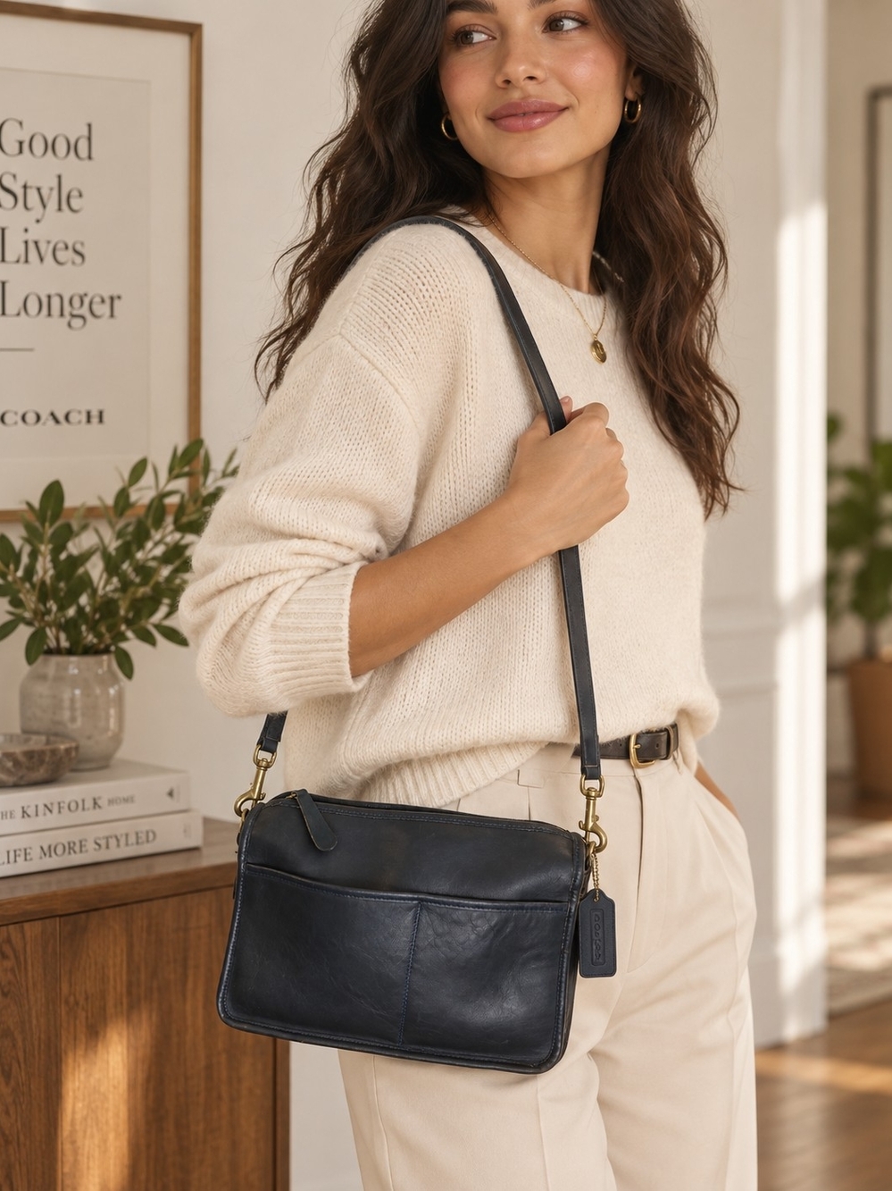Vintage Coach Companion Bag In Navy Blue - COA Included